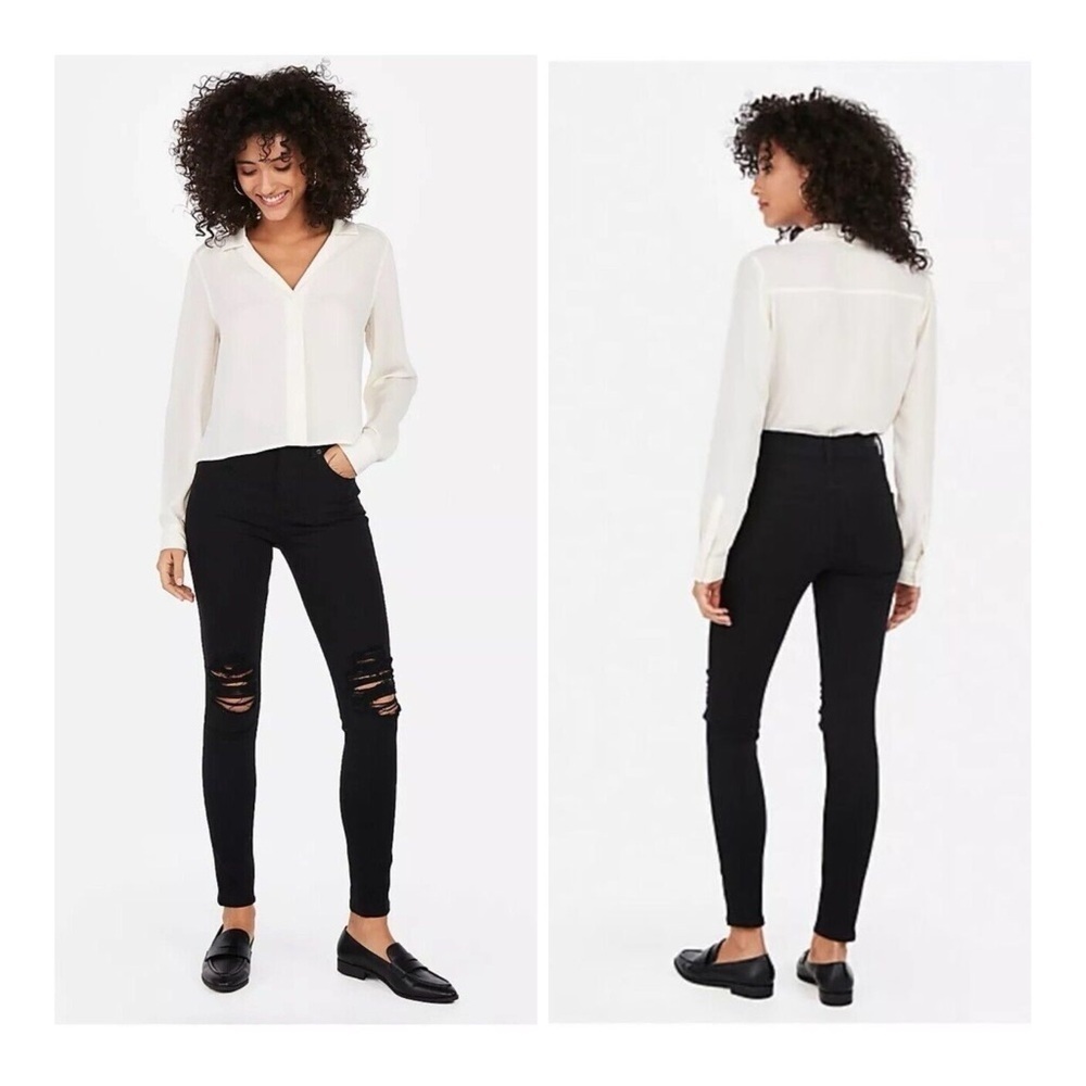Express Black High Waisted Ripped‎ Knees Stretch Leggings Jeans Size 28